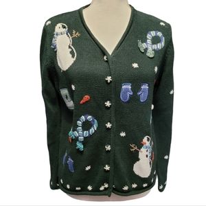 ☃️Vintage 1990s Y2K Christopher & Banks green holiday Christmas cardigan sweater